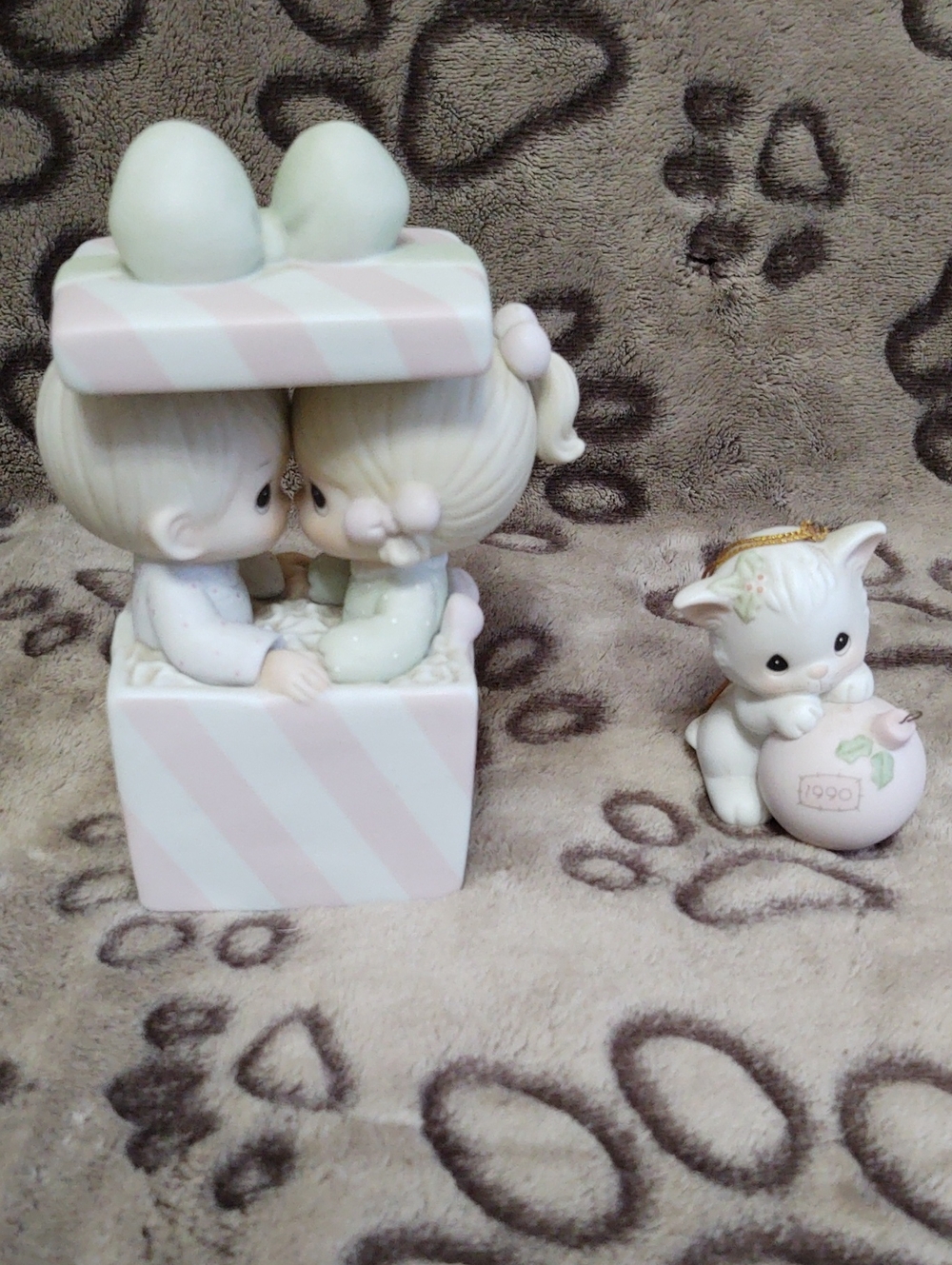 2 Precious Moments "We Wish You A Merry Christmas" Music Box And "Cat Ornament"